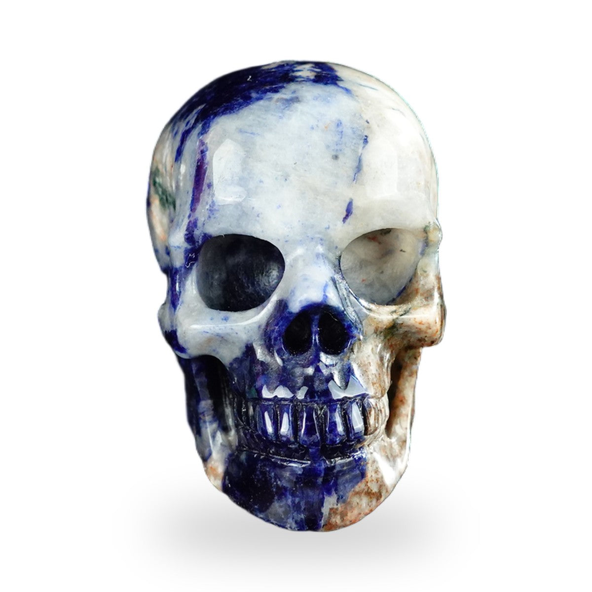 Kindred Vein 2.2" Sodalite Hand Carved Crystal Realistic Skull Sculpture (SKU: SKH20SL17) - Photo 129